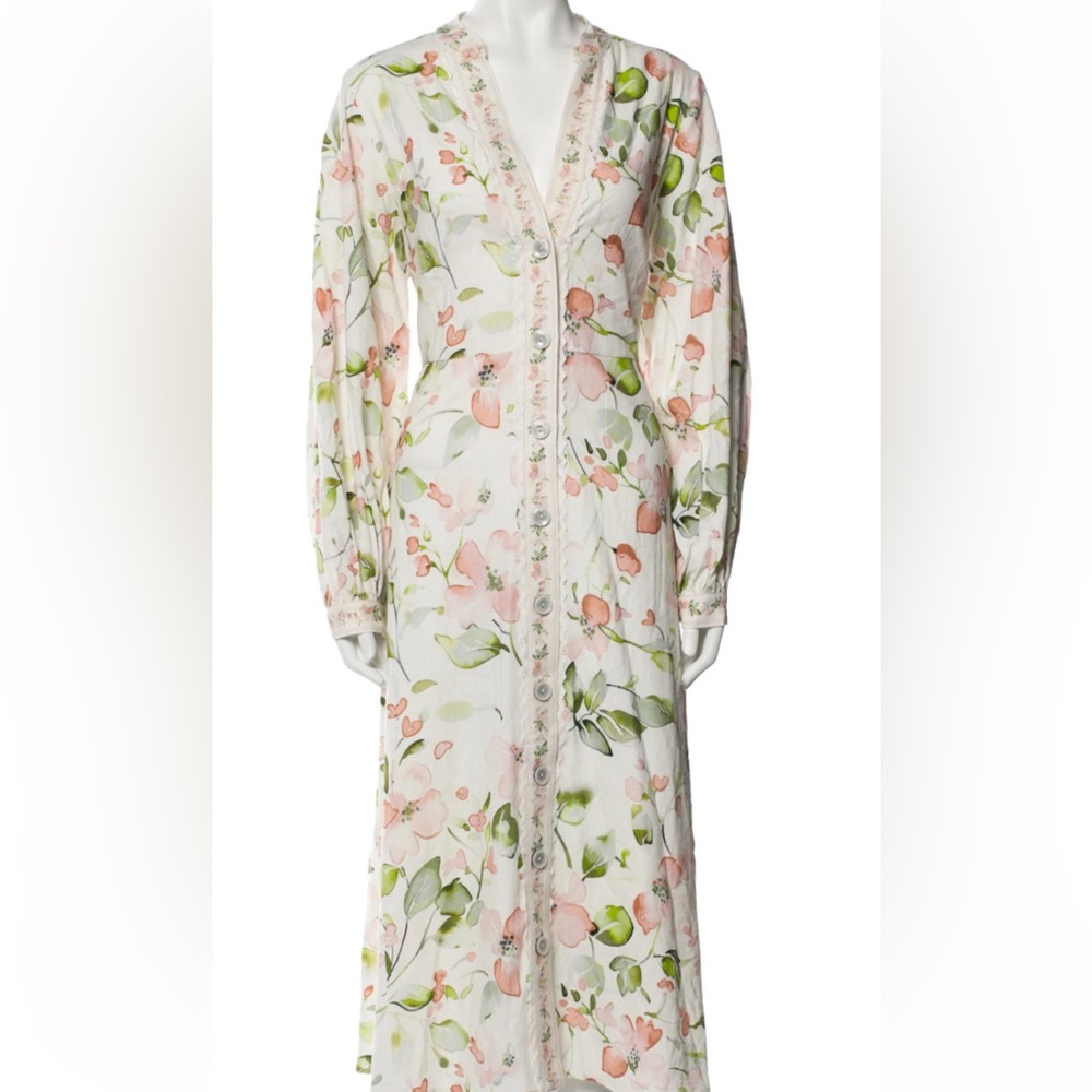 Caroline Constas White Maxi Dress with Pink and Green Floral Print